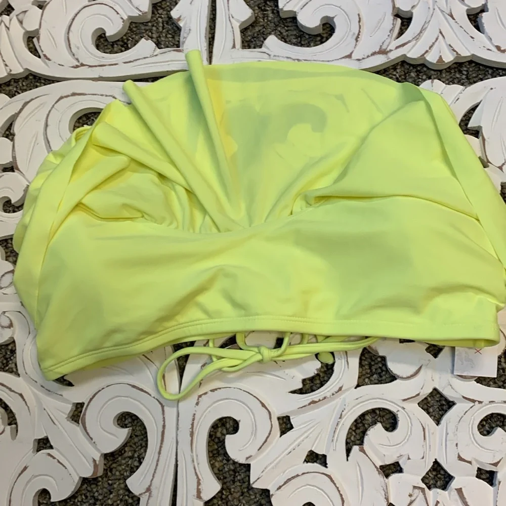 Xhilaration Neon Yellow Ruffle Tie Back Halter Bikini Top NWT Size XL
